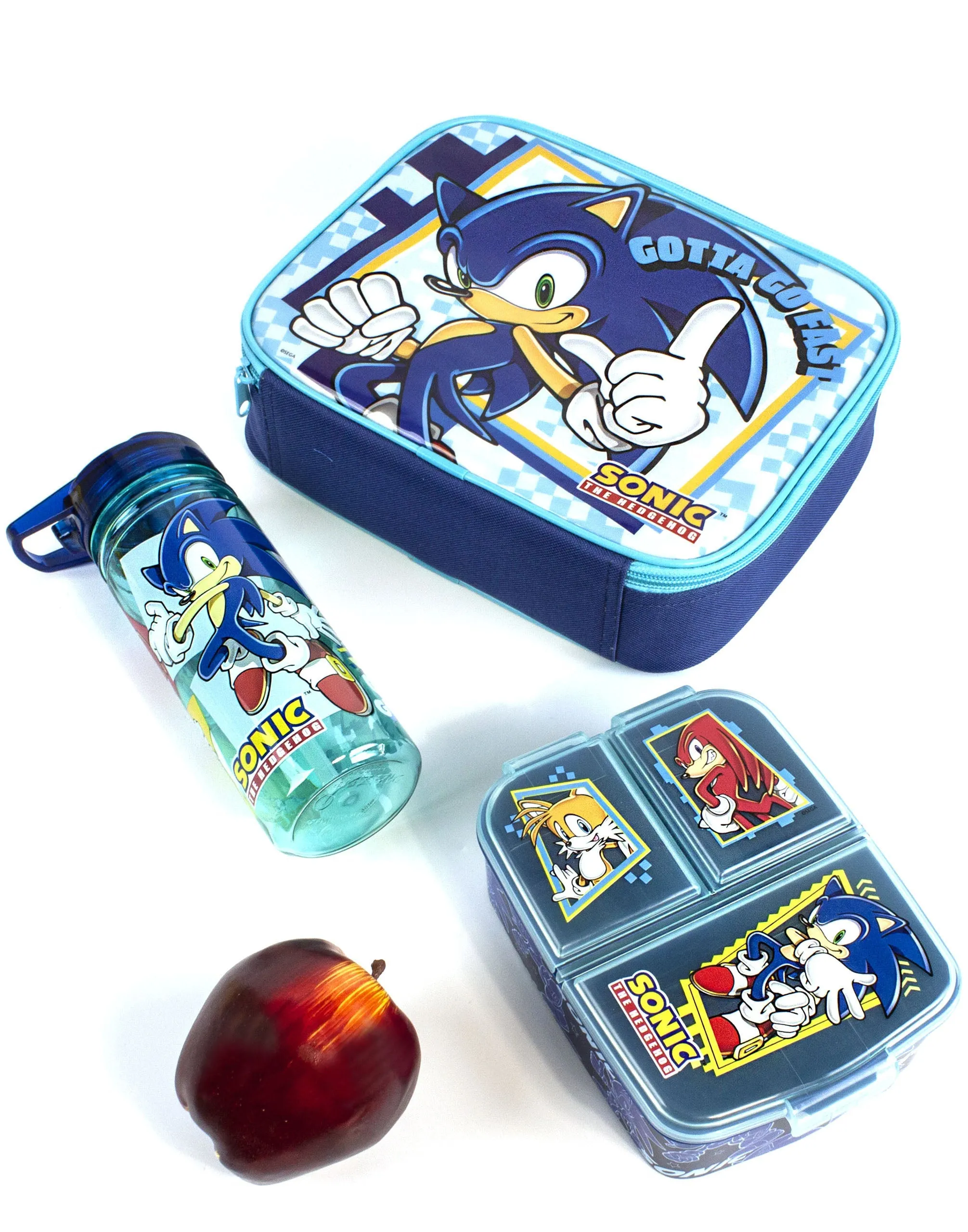 Sonic the Hedgehog Sonic , Tails & Knuckles Placement Print Girls Blue Lunch Bag Bottle and Snack Pot