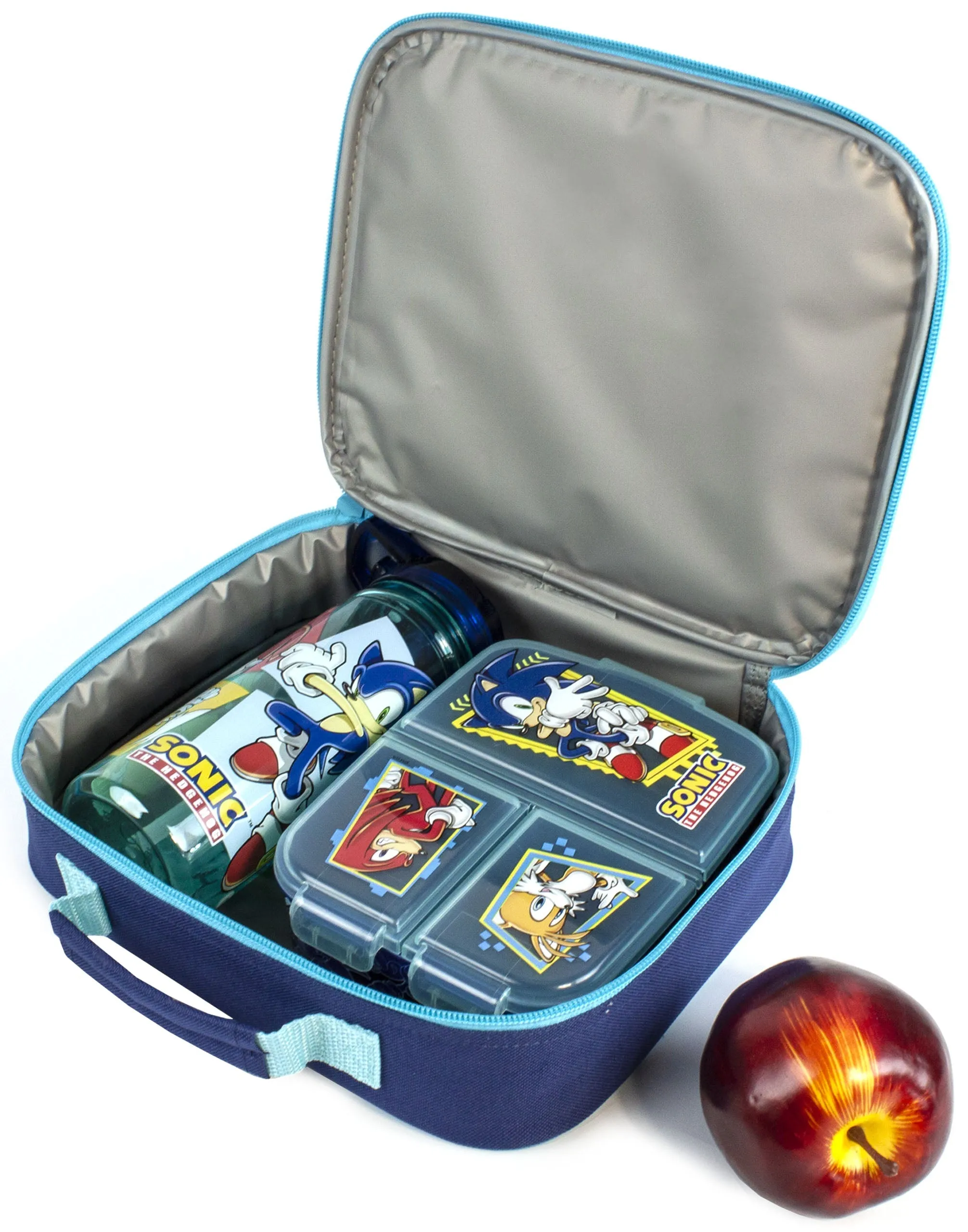 Sonic the Hedgehog Sonic , Tails & Knuckles Placement Print Girls Blue Lunch Bag Bottle and Snack Pot