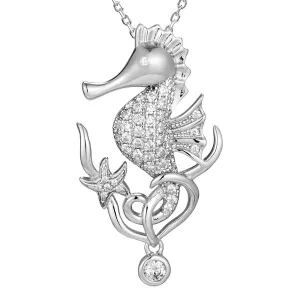 Sterling Silver Alamea Hawaii Pave CZ Seahorse and Starfish Pendant