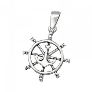 Sterling Silver Anchor Wheel Pendant Necklace