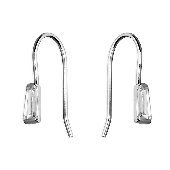 Sterling Silver Baguette Hook In Drop Earrings