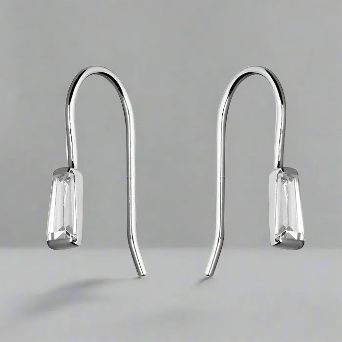 Sterling Silver Baguette Hook In Drop Earrings