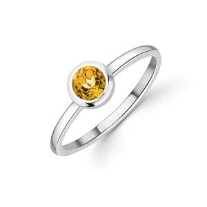 Sterling Silver Citrine 5mm Round Ring