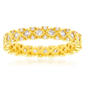Sterling Silver Gold Plated Cubic Zirconia On Fancy Band Ring