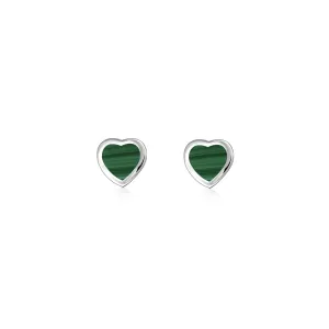 Sterling Silver Malachite Dinky Heart Stud Earrings