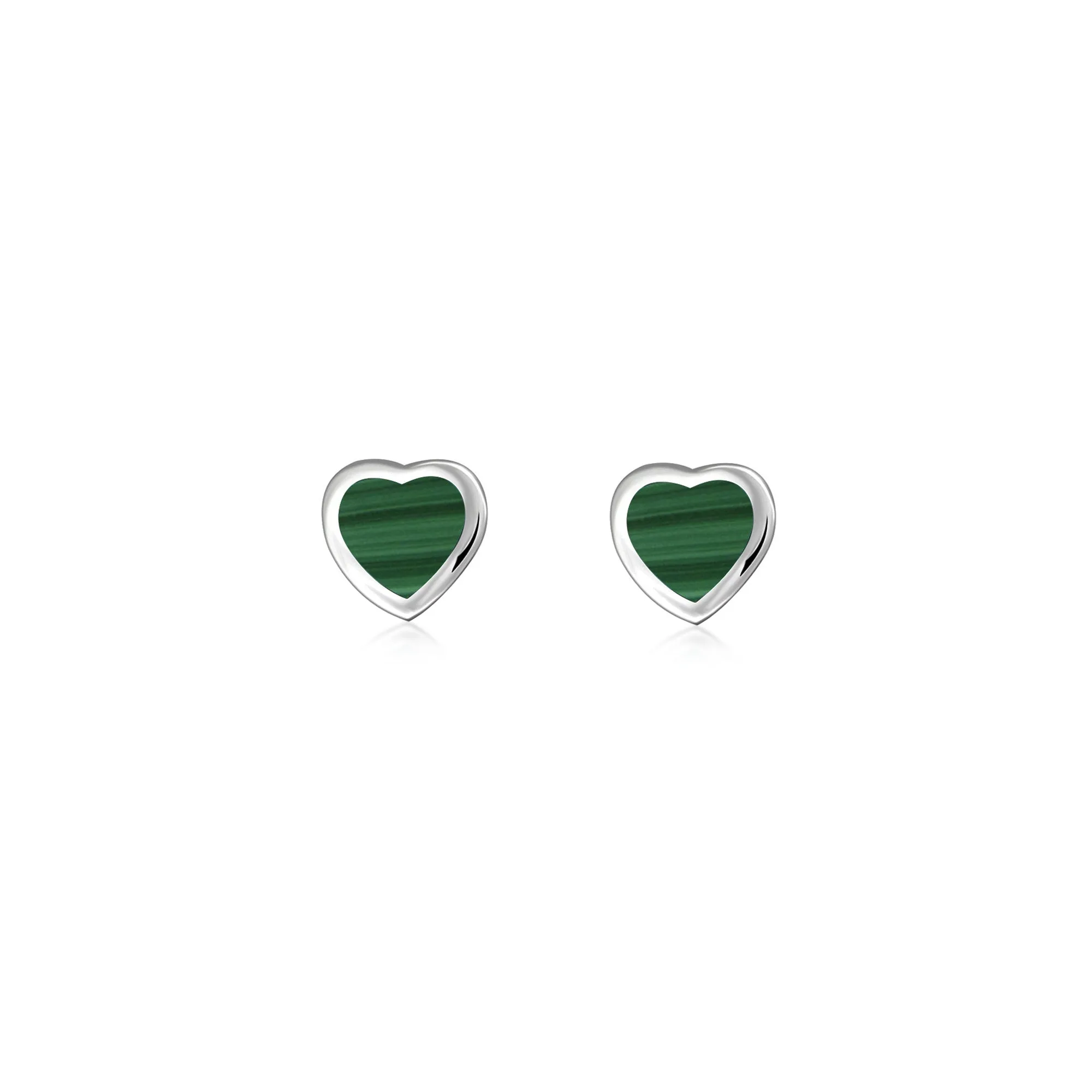 Sterling Silver Malachite Dinky Heart Stud Earrings