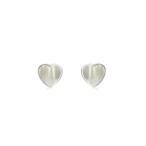 Sterling Silver Mother of Pearl Large Heart Stud Earrings