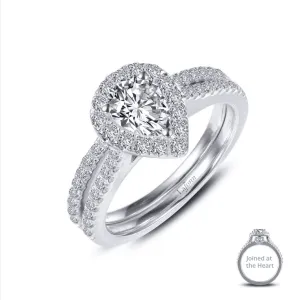 Sterling Silver Simulated Diamond Pear Shape Halo Engagement Ring Set