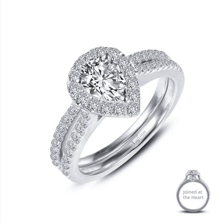 Sterling Silver Simulated Diamond Pear Shape Halo Engagement Ring Set