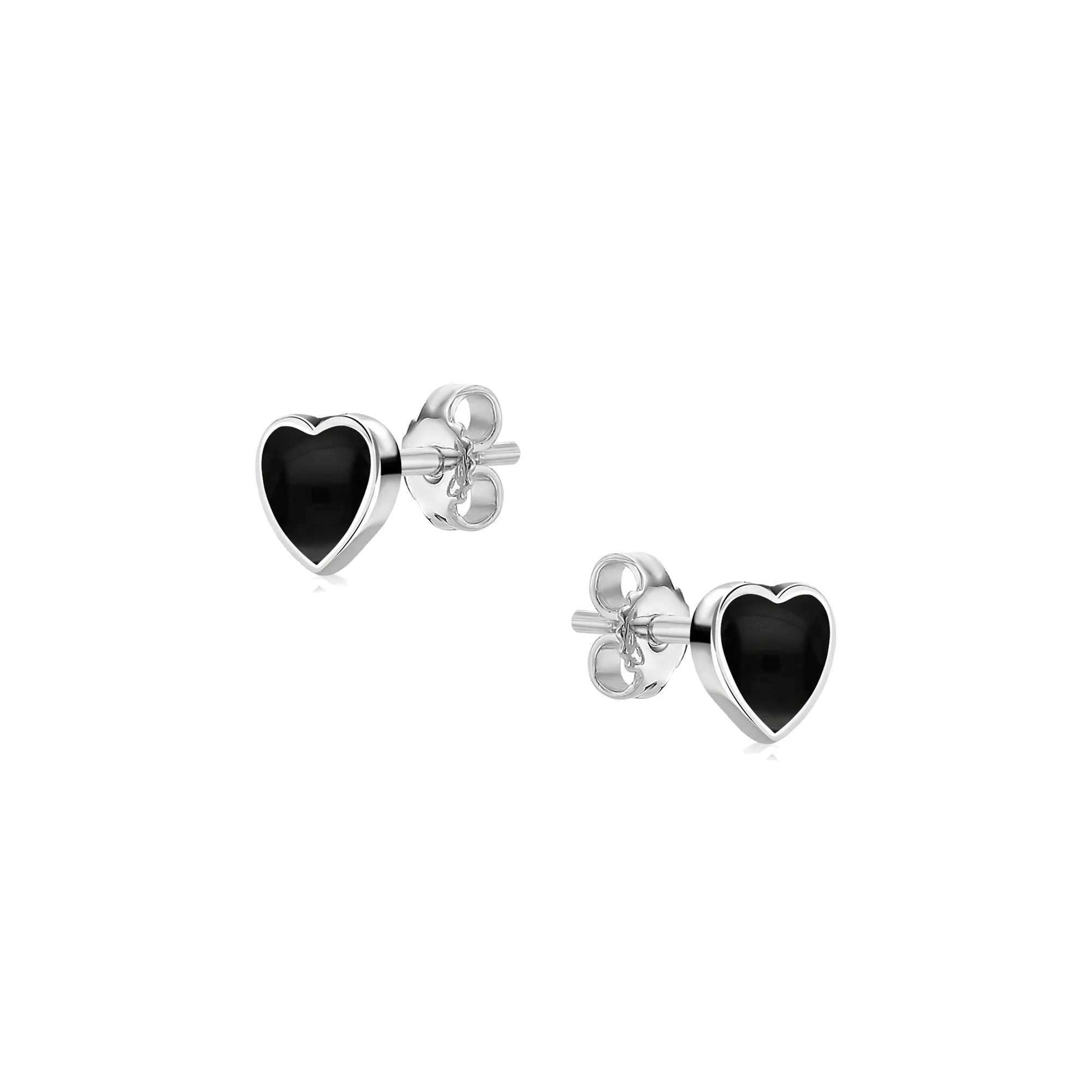 Sterling Silver Whitby Jet Large Heart Stud Earrings