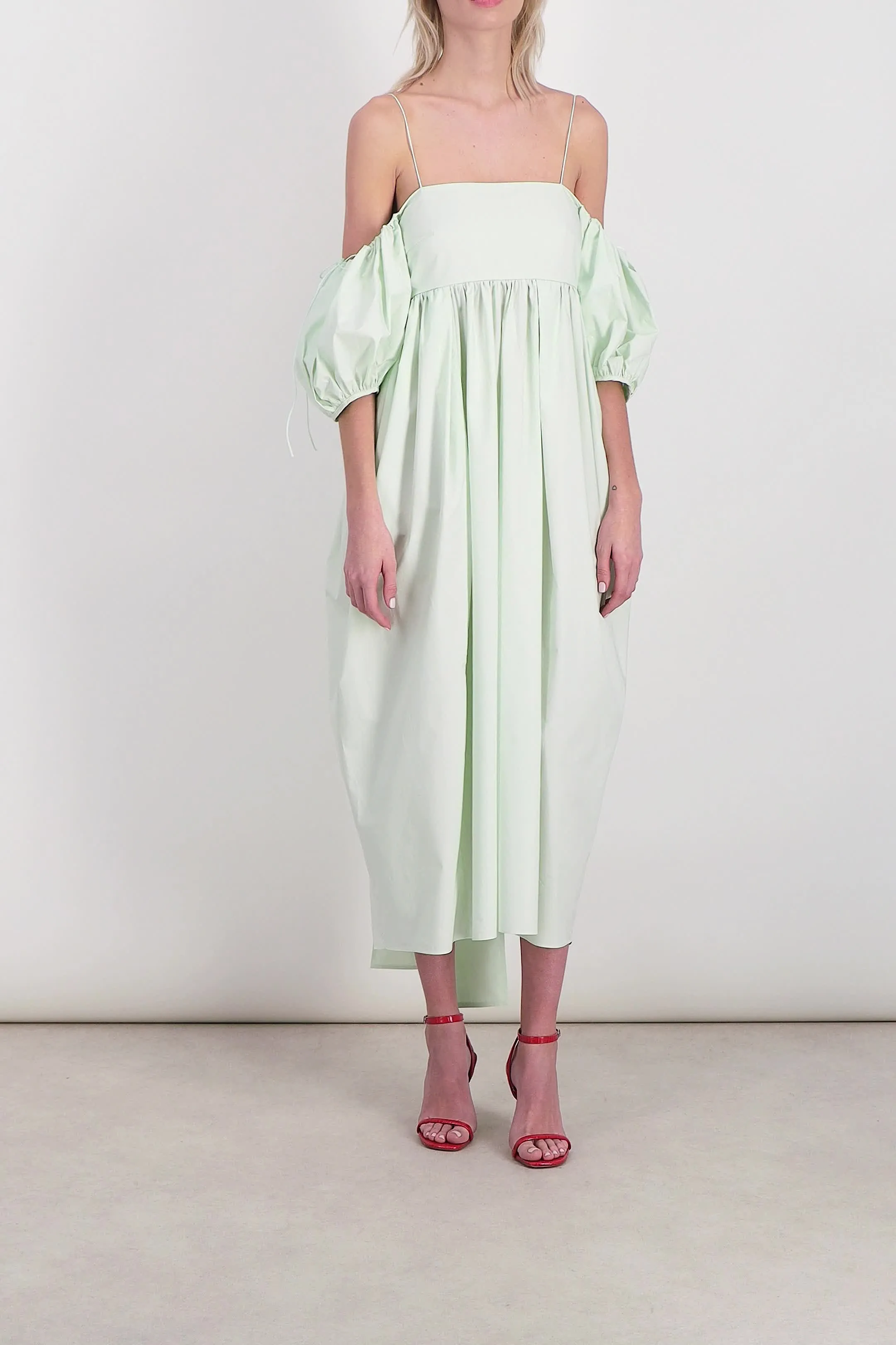 Strapless tulip shaped cotton midi dress