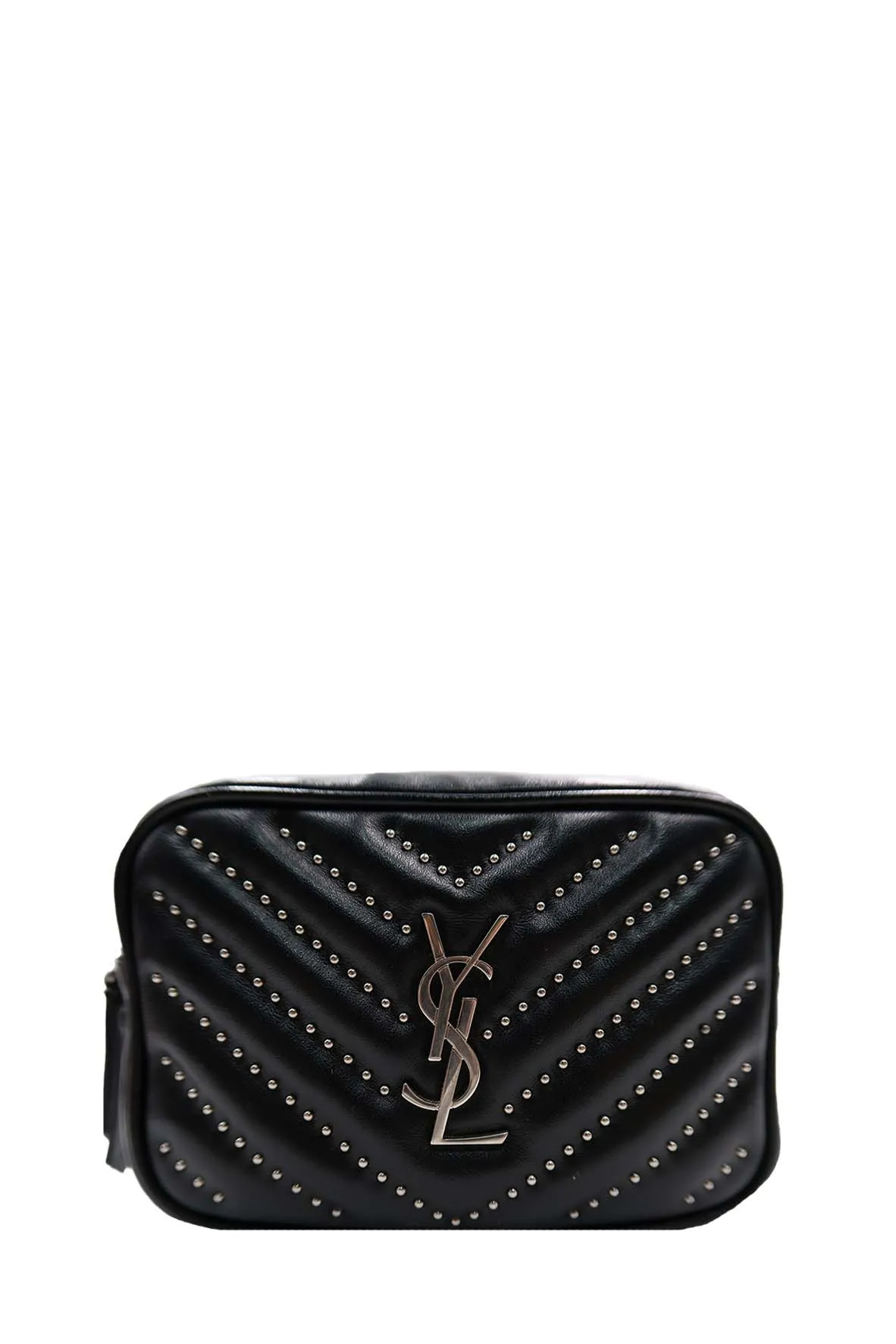 Studded Chevron Quilted Lou Belt Bag Black