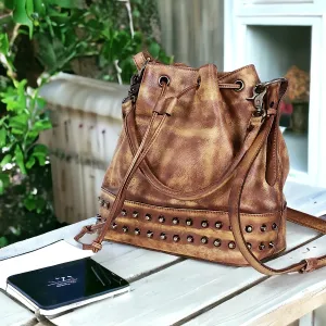 Studded Leather Bucket Bag