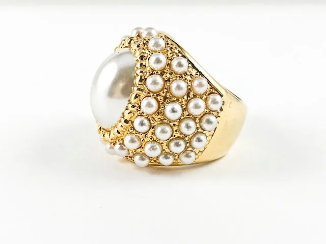 Stylish Vintage Center Pearl With Elegant Pearl Setting Steel Ring