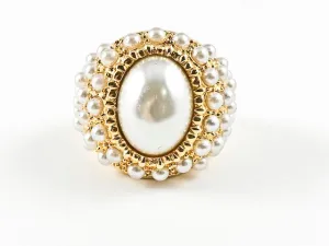 Stylish Vintage Center Pearl With Elegant Pearl Setting Steel Ring