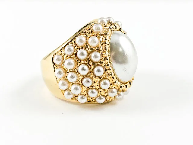 Stylish Vintage Center Pearl With Elegant Pearl Setting Steel Ring
