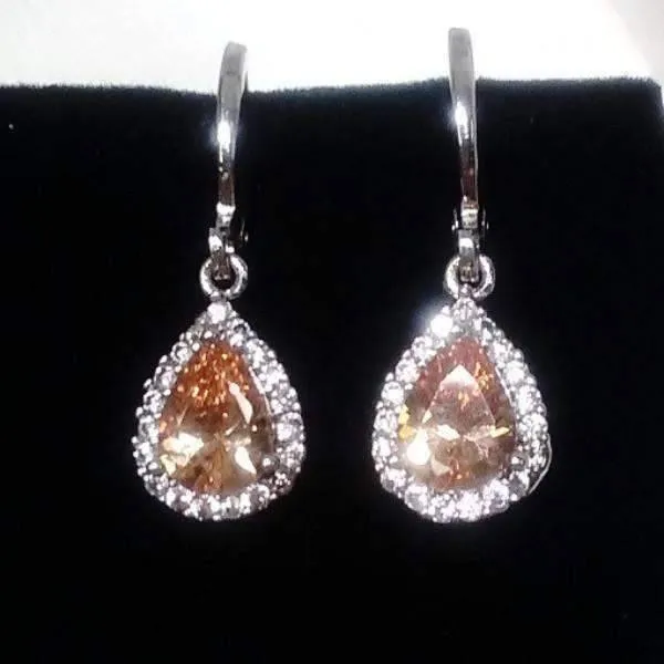 Teardrop Halo Zirconia Dangling Hoop Earrings for Women Special Occasions Wedding Bridal Holiday Birthday Anniversary