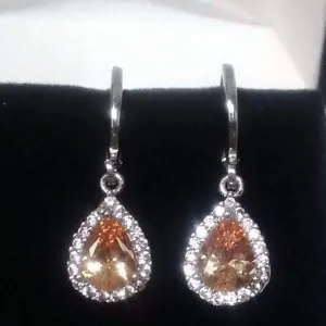 Teardrop Halo Zirconia Dangling Hoop Earrings for Women Special Occasions Wedding Bridal Holiday Birthday Anniversary