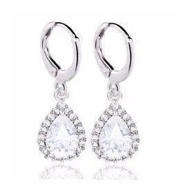 Teardrop Halo Zirconia Dangling Hoop Earrings for Women Special Occasions Wedding Bridal Holiday Birthday Anniversary
