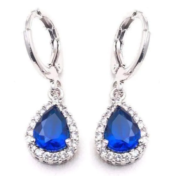 Teardrop Halo Zirconia Dangling Hoop Earrings for Women Special Occasions Wedding Bridal Holiday Birthday Anniversary
