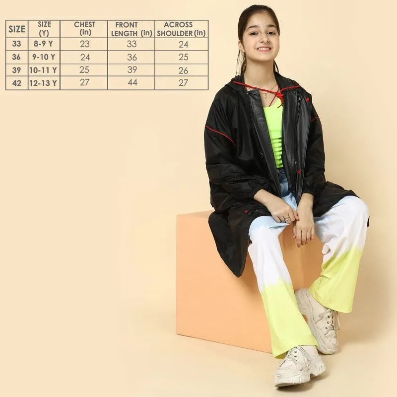 THE CLOWNFISH Felix Series Kids Waterproof PVC Longcoat with Adjustable Hood & Extra Space for Backpack/Schoolbag Holding. Plastic Pouch. Kid Age-12-13 years (Size-42-White)
