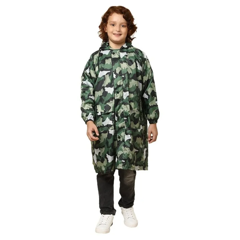 THE CLOWNFISH Felix Series Kids Waterproof PVC Longcoat with Adjustable Hood & Extra Space for Backpack/Schoolbag Holding. Plastic Pouch. Kid Age-12-13 years (Size-42-White)