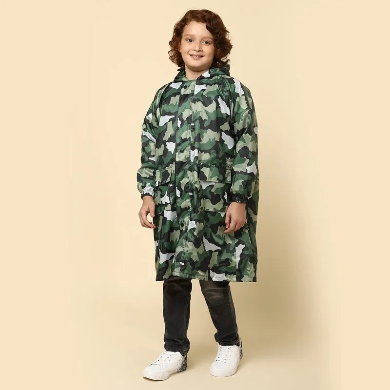 THE CLOWNFISH Felix Series Kids Waterproof PVC Longcoat with Adjustable Hood & Extra Space for Backpack/Schoolbag Holding. Plastic Pouch. Kid Age-12-13 years (Size-42-White)