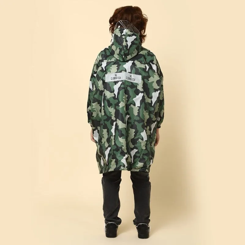 THE CLOWNFISH Felix Series Kids Waterproof PVC Longcoat with Adjustable Hood & Extra Space for Backpack/Schoolbag Holding. Plastic Pouch. Kid Age-12-13 years (Size-42-White)