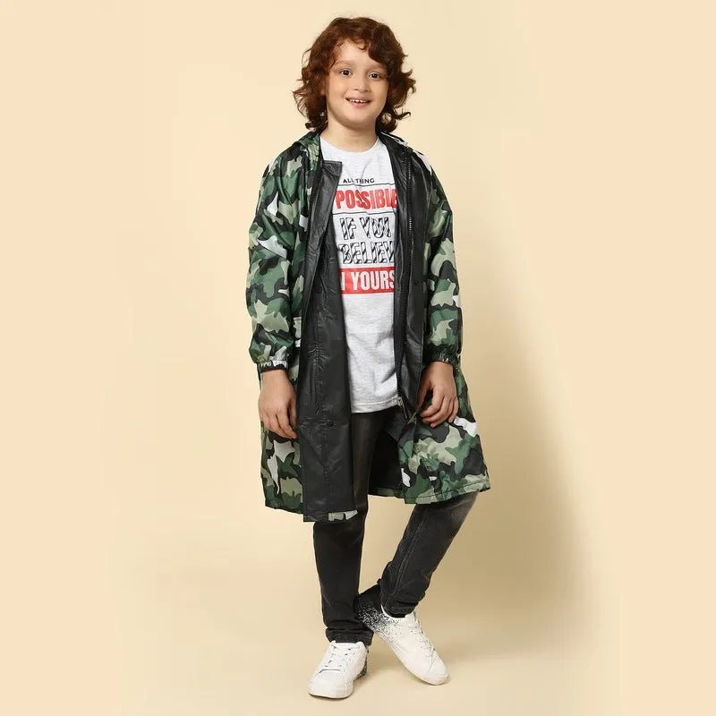 THE CLOWNFISH Felix Series Kids Waterproof PVC Longcoat with Adjustable Hood & Extra Space for Backpack/Schoolbag Holding. Plastic Pouch. Kid Age-12-13 years (Size-42-White)