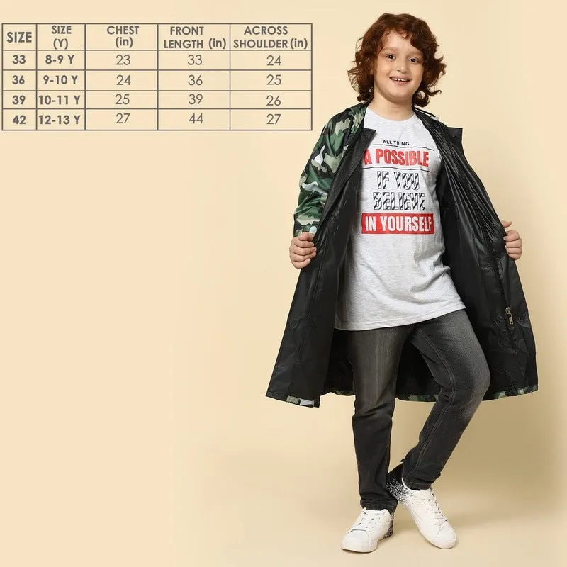 THE CLOWNFISH Felix Series Kids Waterproof PVC Longcoat with Adjustable Hood & Extra Space for Backpack/Schoolbag Holding. Plastic Pouch. Kid Age-12-13 years (Size-42-White)