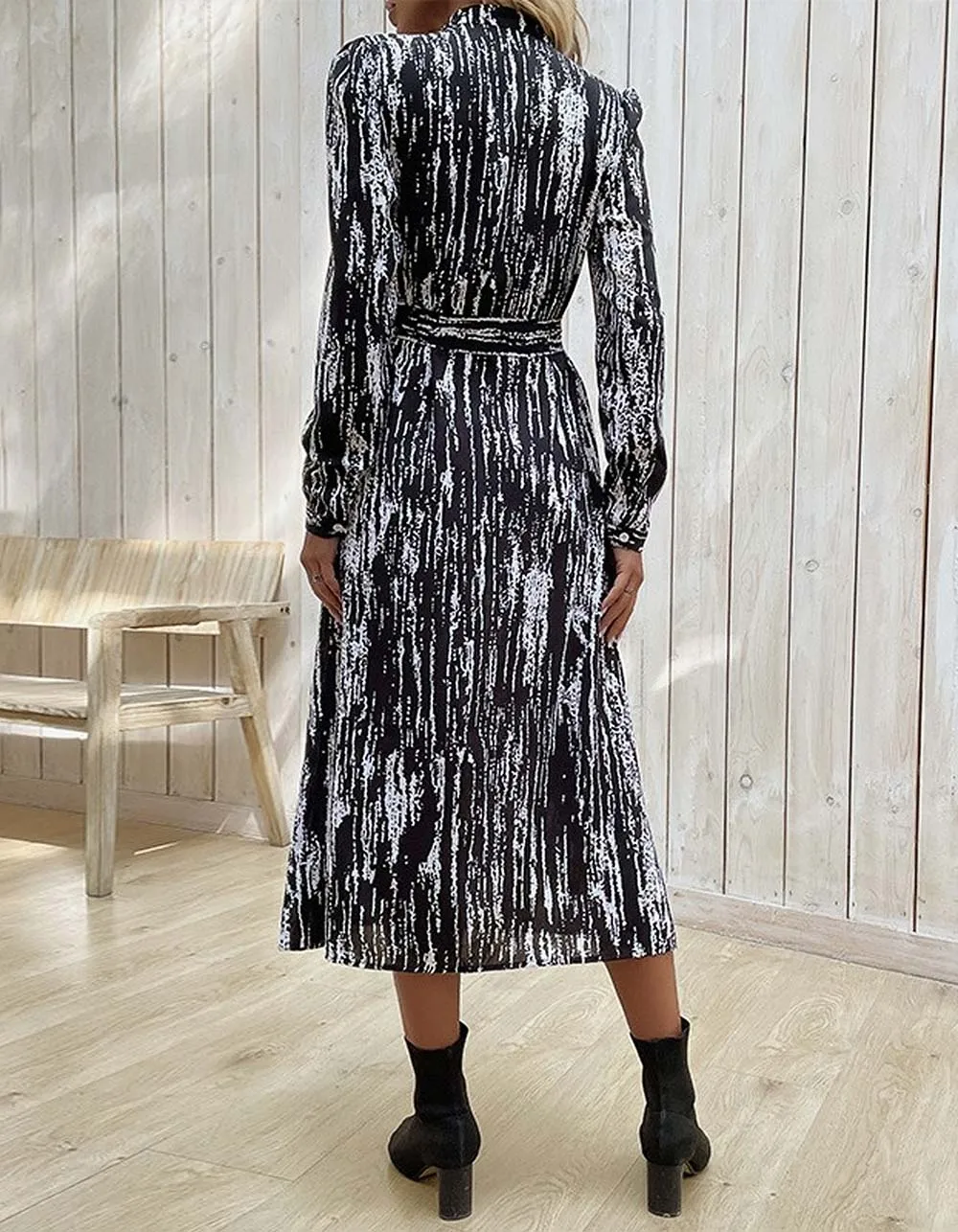 Tie-Dye Printed Lapel Slits Mid-Rise Mid A-Line Dresses