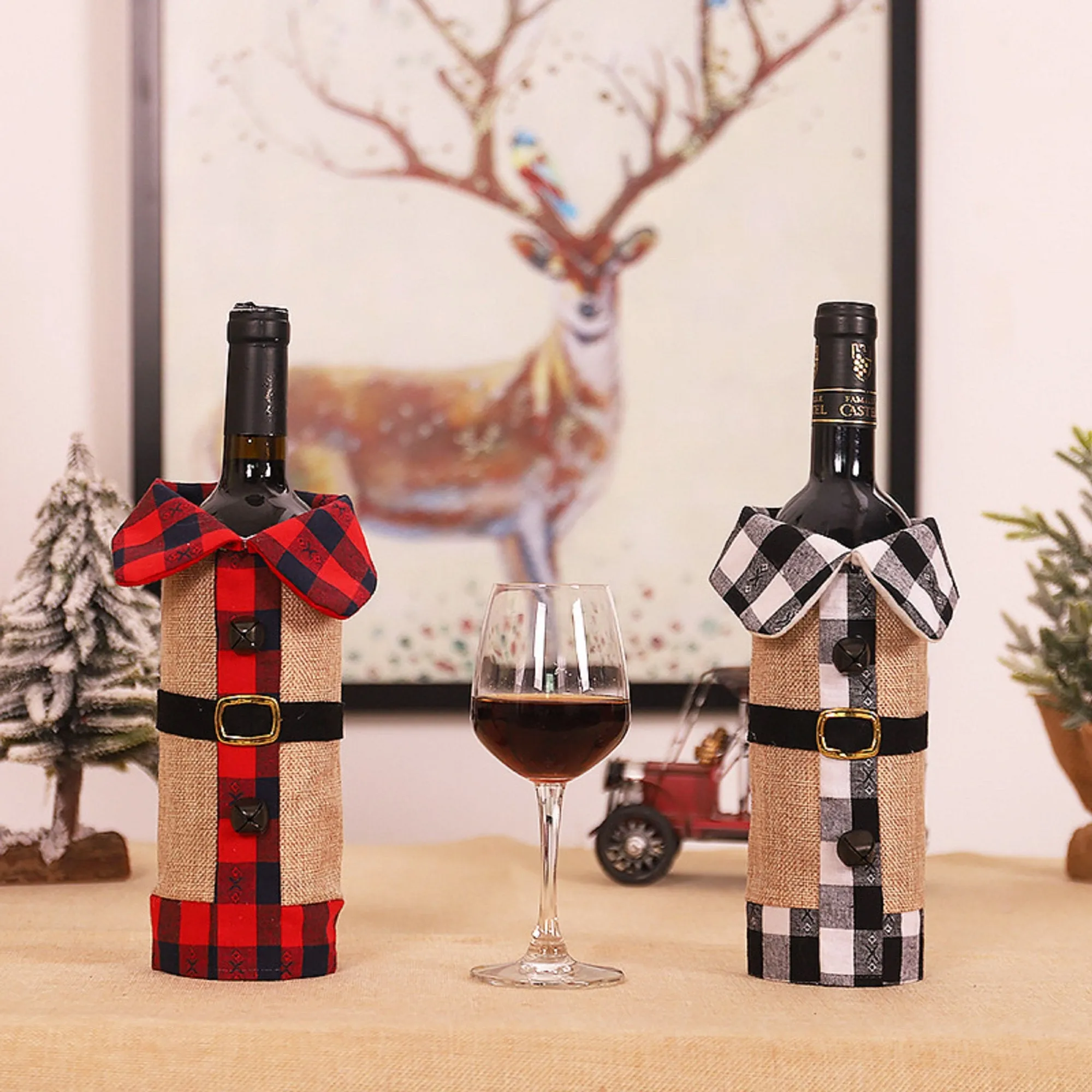 Two pack Christmas Wine bottle sweater- Wine Bottle Cover - Dinner Table Decoration - Party Wine Cover - Wine gift - Original4u