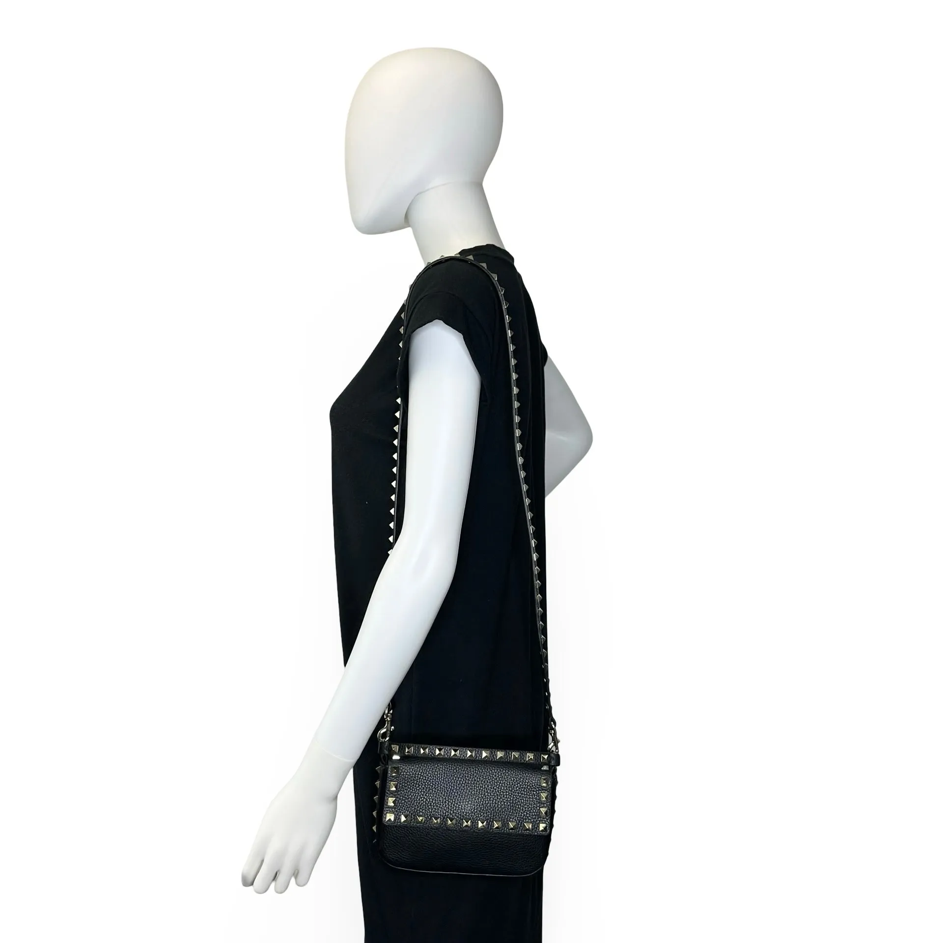 VALENTINO: Grainy Calfskin Rockstud Mini Pouch