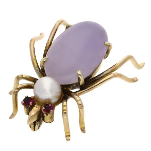 Vintage 14K Yellow Gold Lavender Jade Bug Pin