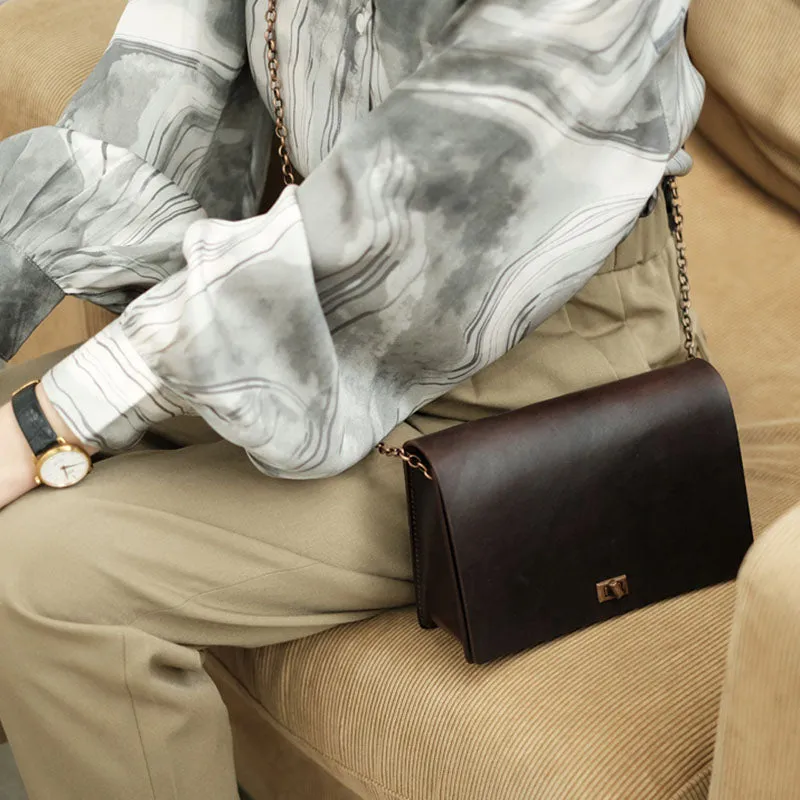 Vintage Women's Leather Satchel Purse Chain Strap Shoulder Bag for Women