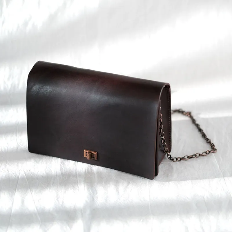 Vintage Women's Leather Satchel Purse Chain Strap Shoulder Bag for Women