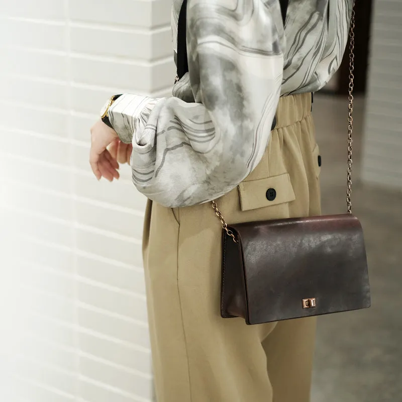 Vintage Women's Leather Satchel Purse Chain Strap Shoulder Bag for Women