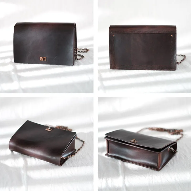 Vintage Women's Leather Satchel Purse Chain Strap Shoulder Bag for Women