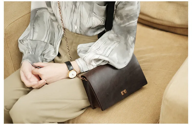 Vintage Women's Leather Satchel Purse Chain Strap Shoulder Bag for Women