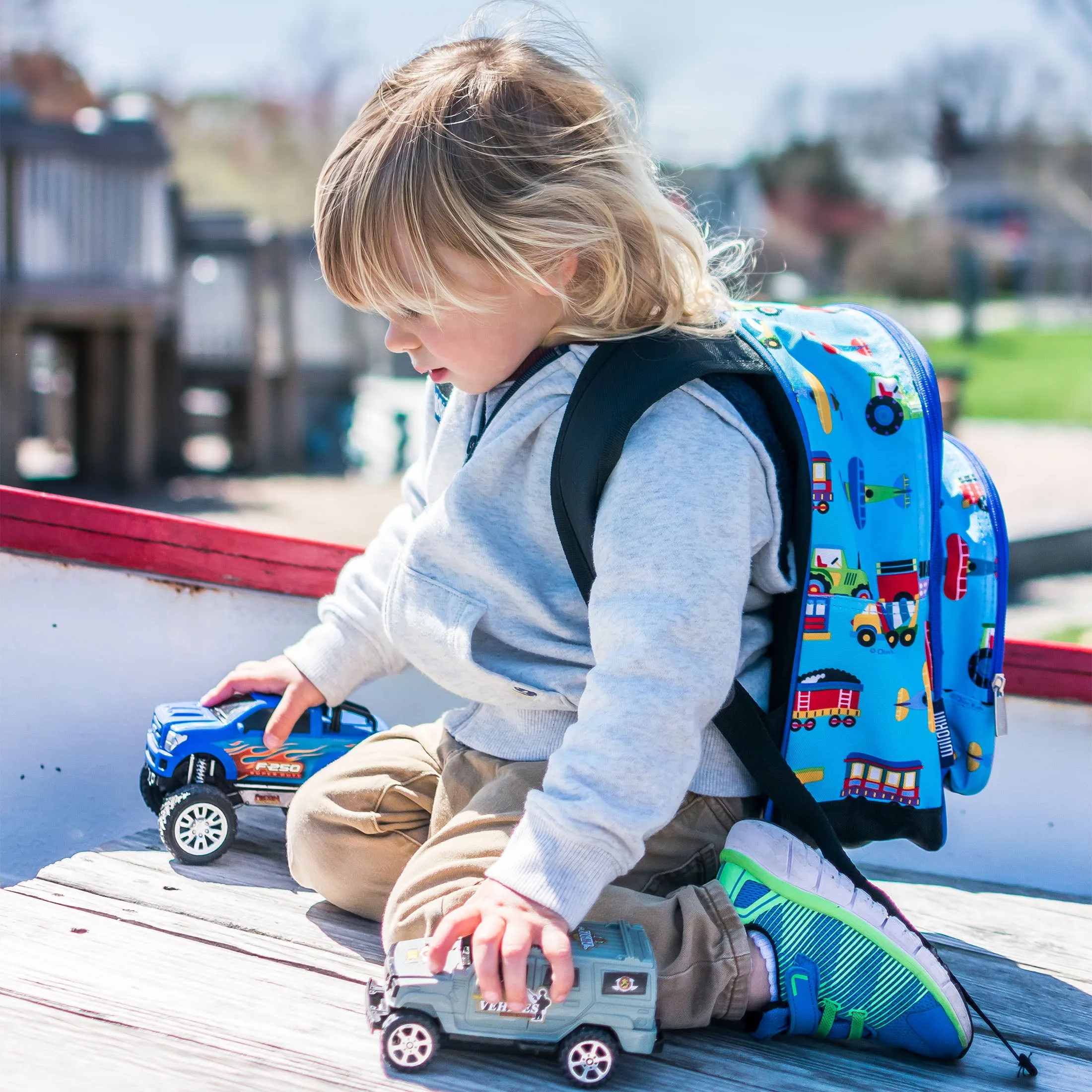 Wildkin Olive Kids Trains, Planes & Trucks Pack 'n Snack Backpack