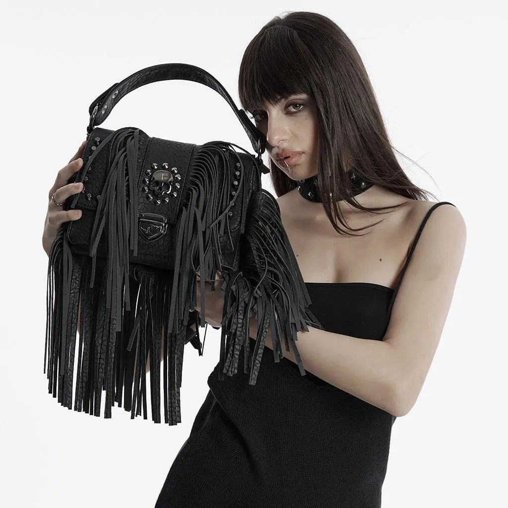 Women's Gothic Studded Tassels Faux Leather Bag