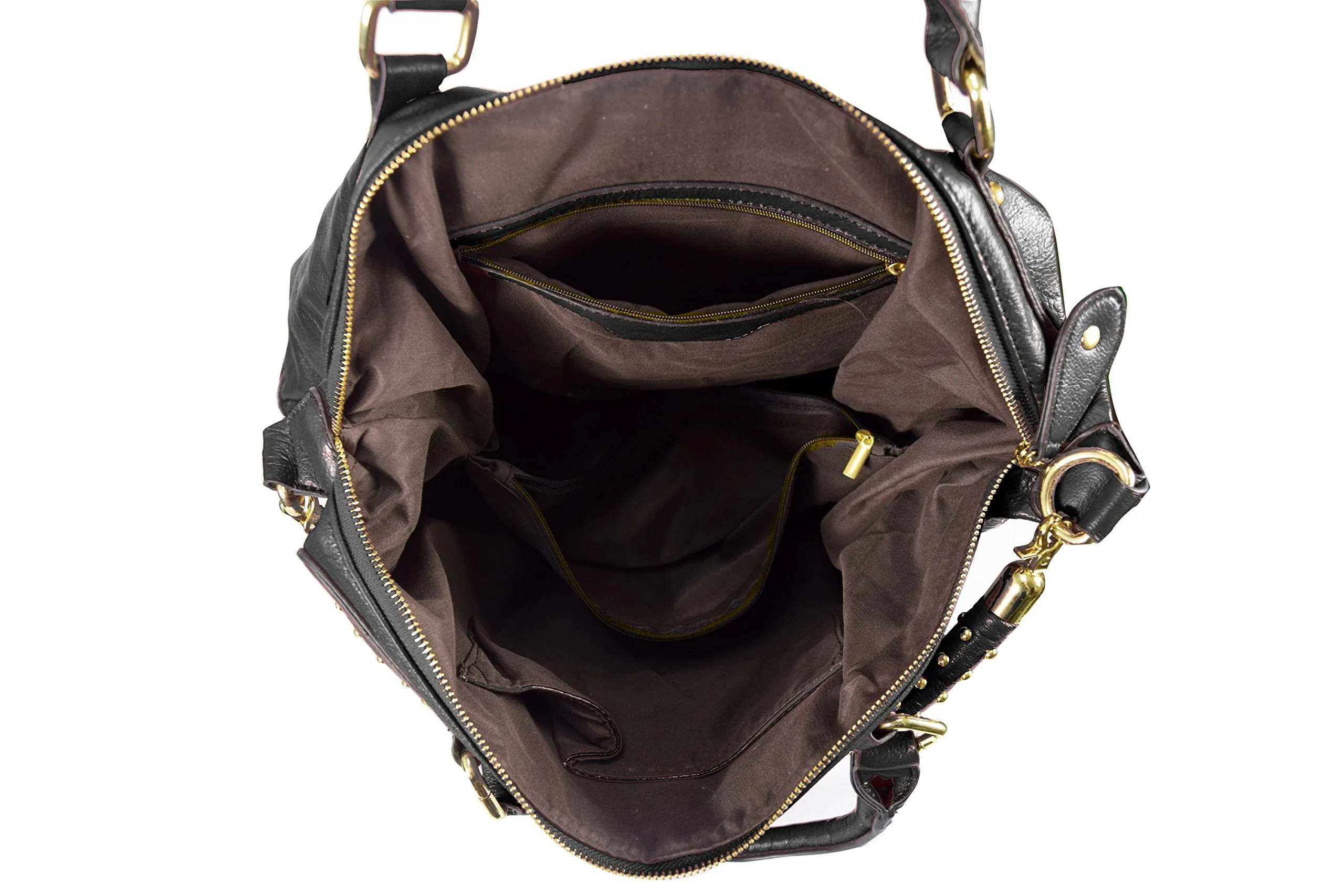 Womens Handbags with Metal Studded Embellishments and 3-in-1 handles