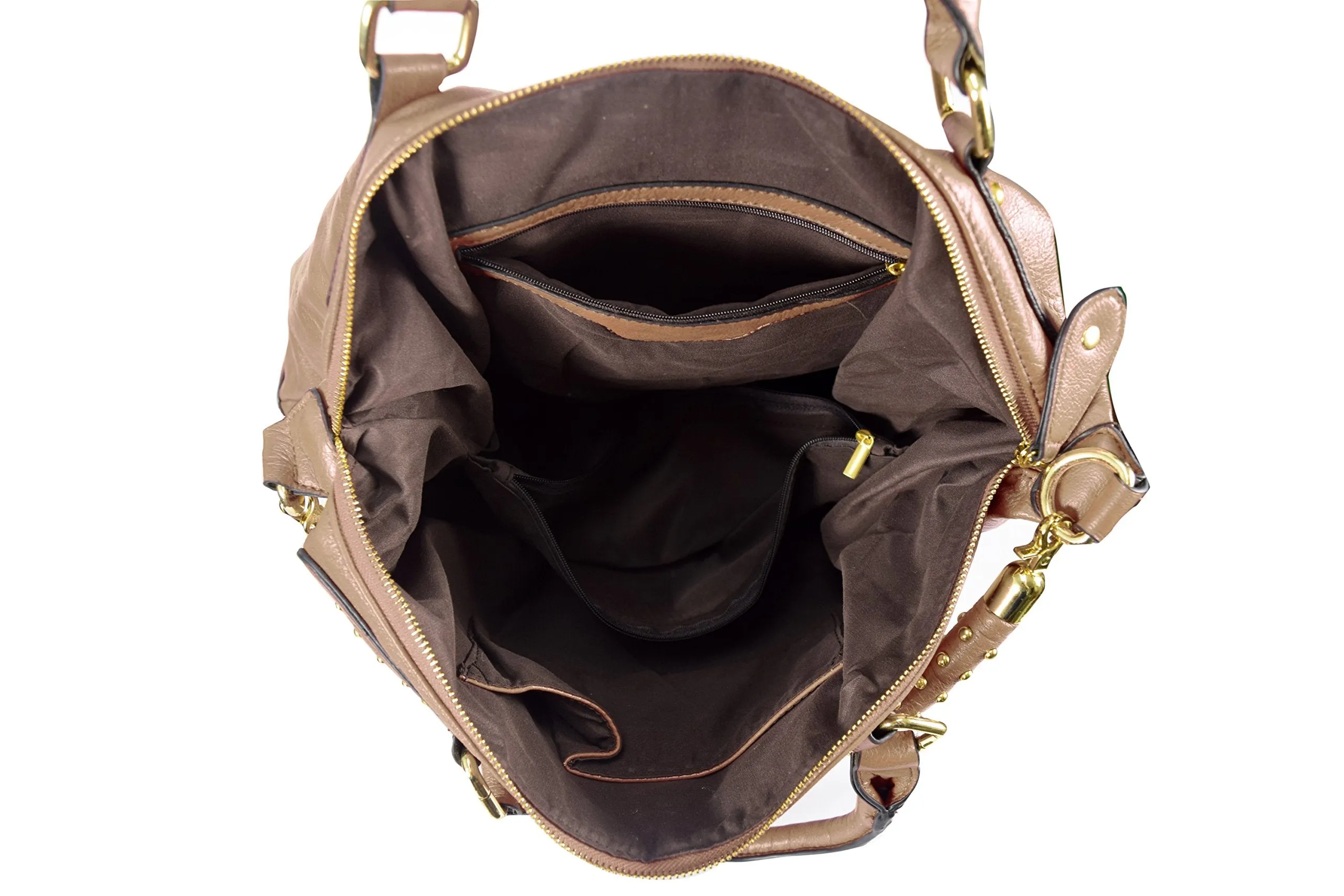 Womens Handbags with Metal Studded Embellishments and 3-in-1 handles