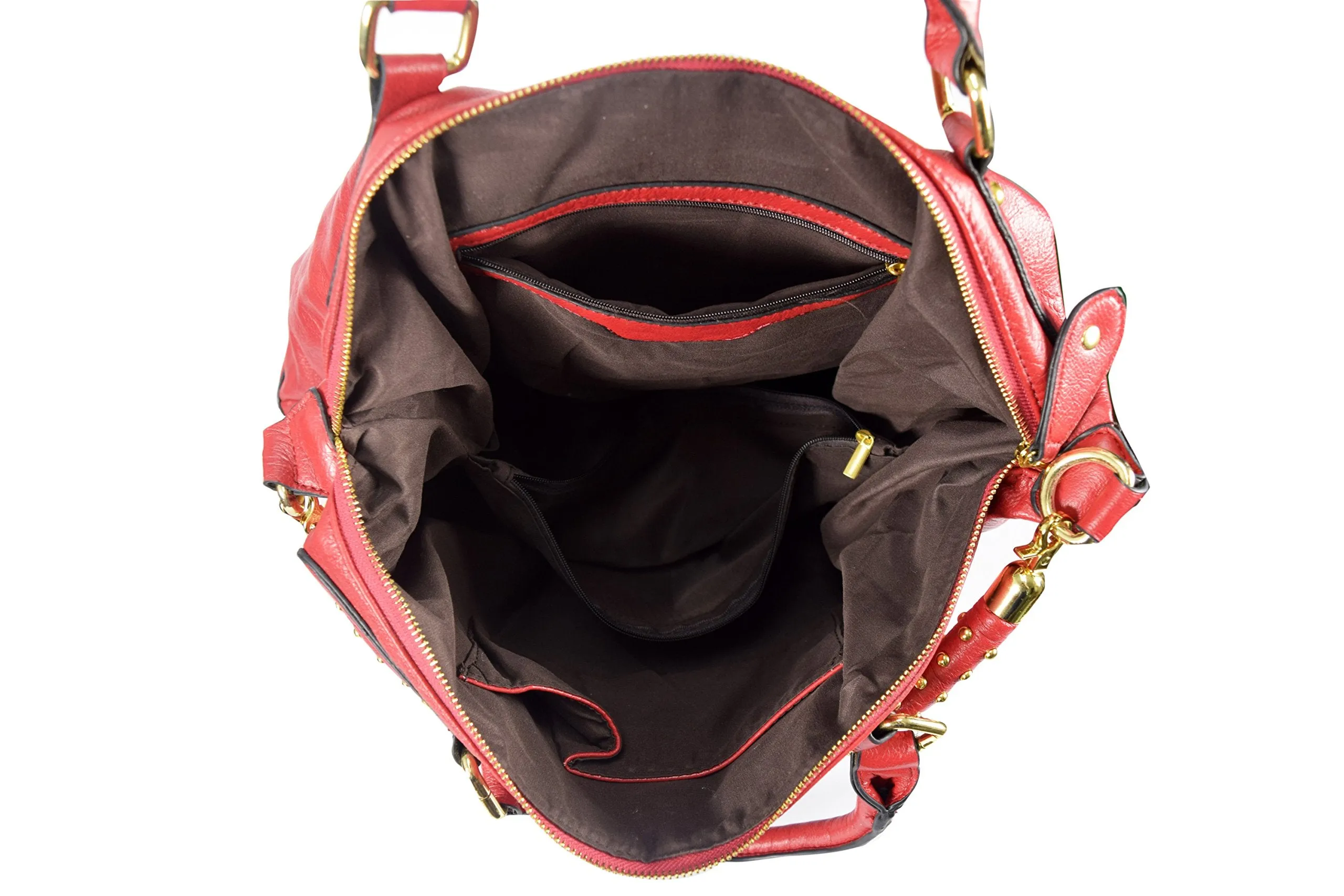 Womens Handbags with Metal Studded Embellishments and 3-in-1 handles