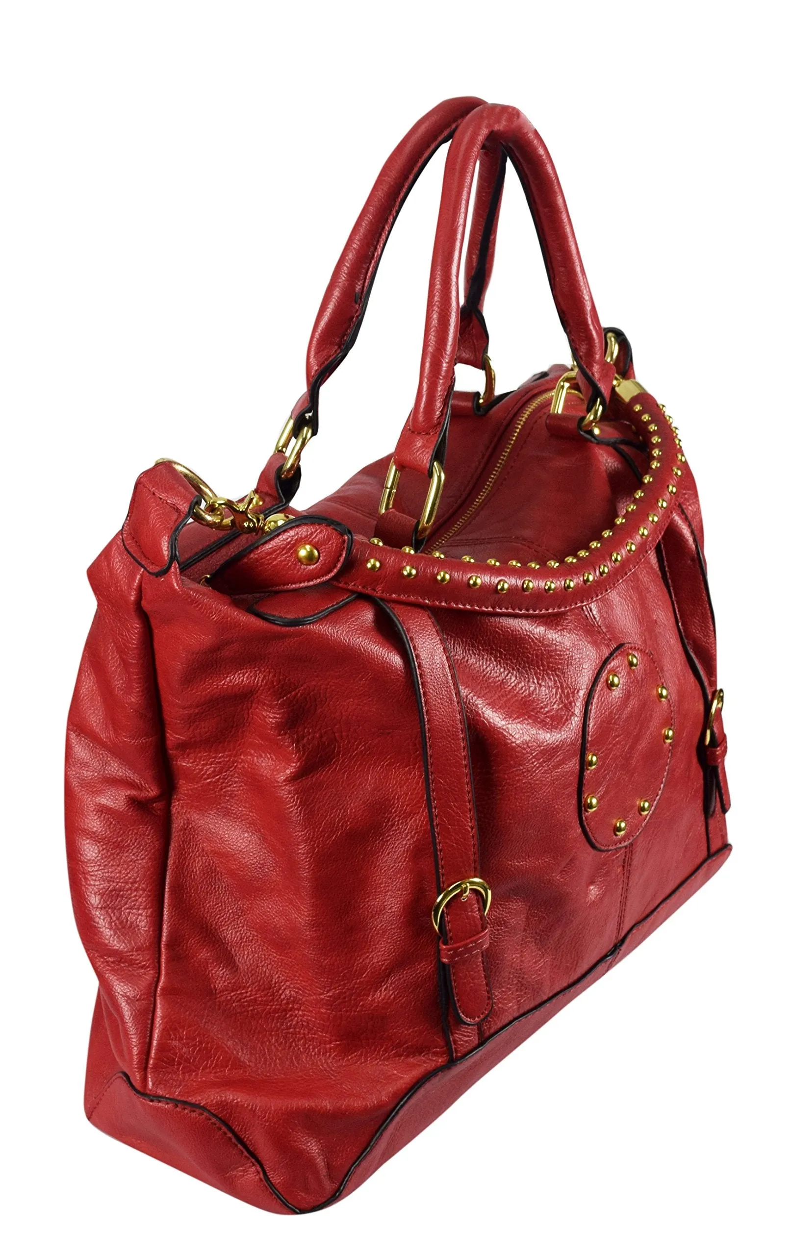 Womens Handbags with Metal Studded Embellishments and 3-in-1 handles