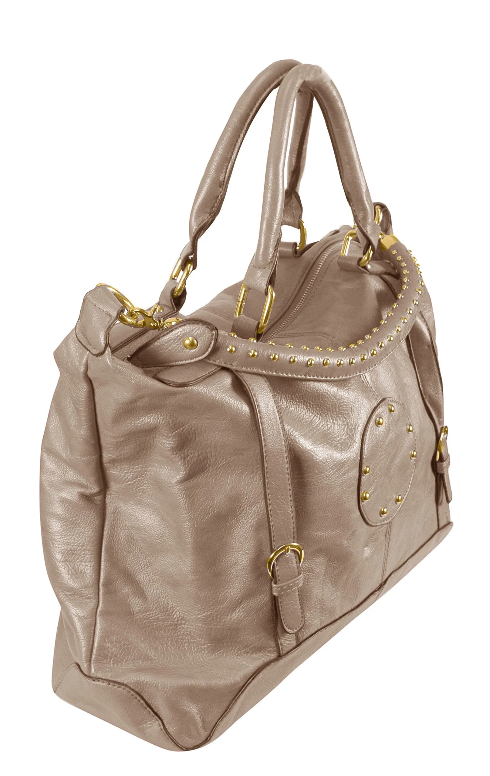 Womens Handbags with Metal Studded Embellishments and 3-in-1 handles