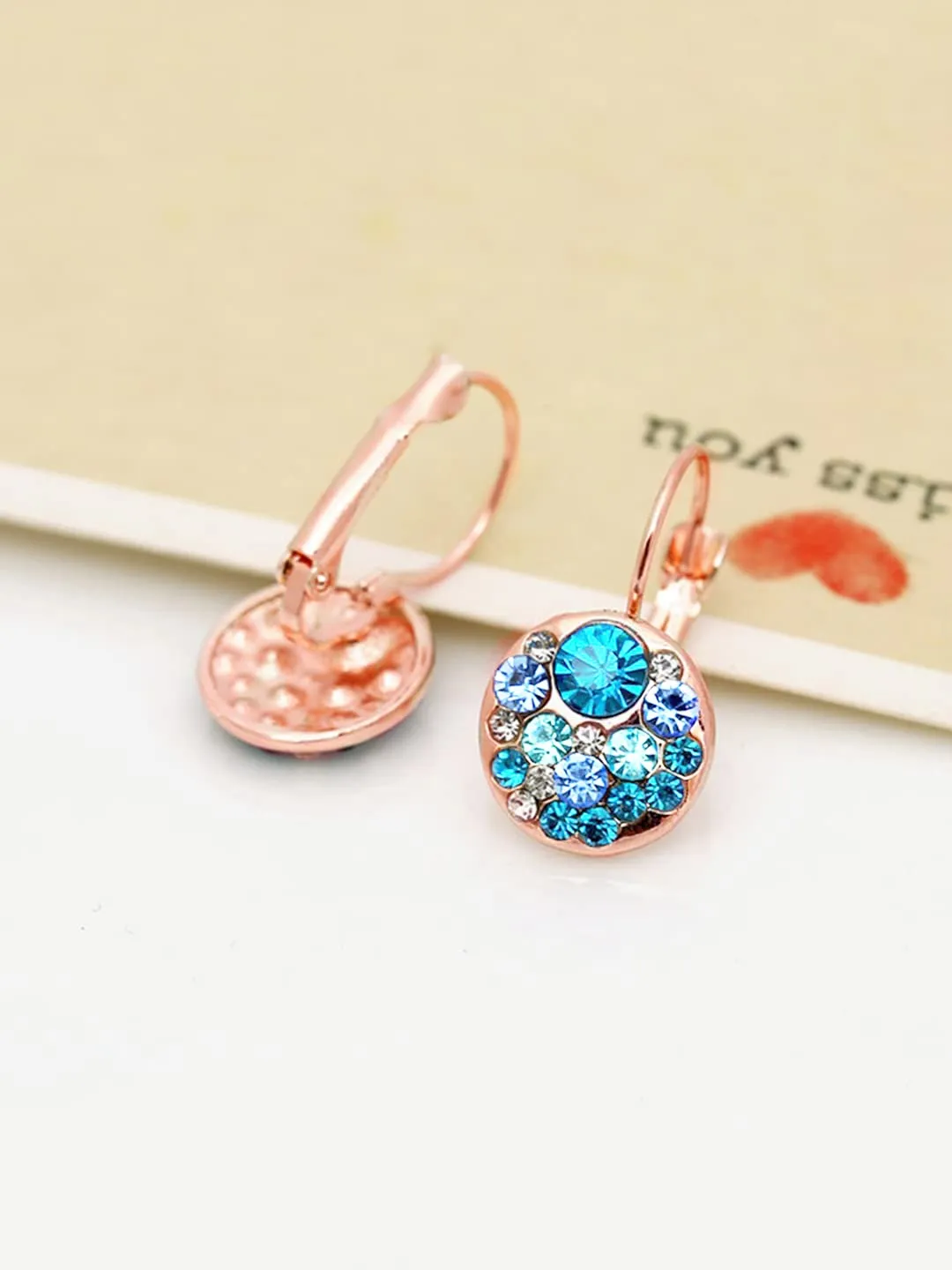 Yellow Chimes Earrings For Women & Girls | Fashion Blue Crystal Stone Radiant Clip On Drop Earring | Elegant Rose Gold Plated | Round Shaped Drops | Birthday & Anniversary Gift