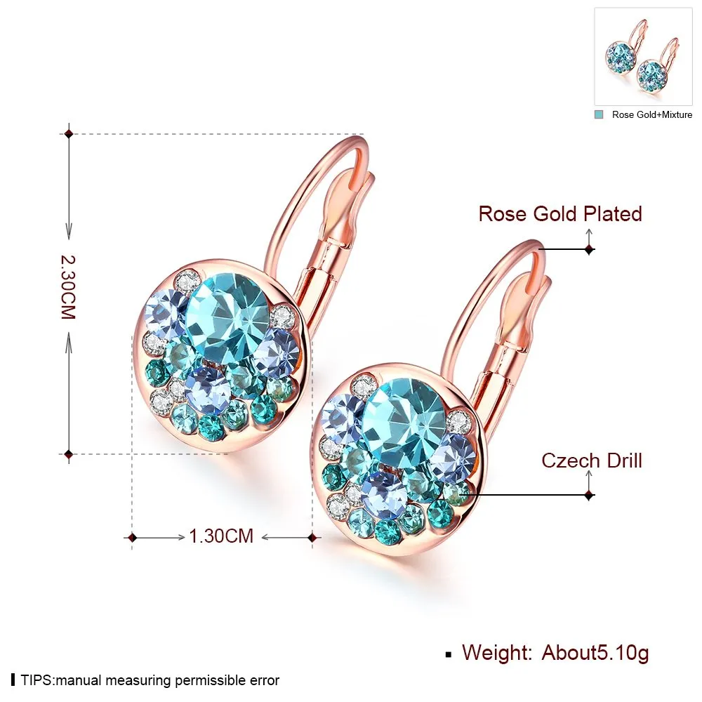 Yellow Chimes Earrings For Women & Girls | Fashion Blue Crystal Stone Radiant Clip On Drop Earring | Elegant Rose Gold Plated | Round Shaped Drops | Birthday & Anniversary Gift
