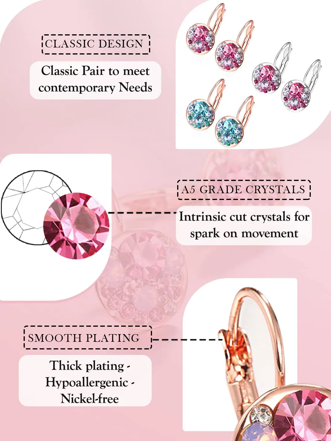 Yellow Chimes Earrings For Women & Girls | Fashion Blue Crystal Stone Radiant Clip On Drop Earring | Elegant Rose Gold Plated | Round Shaped Drops | Birthday & Anniversary Gift
