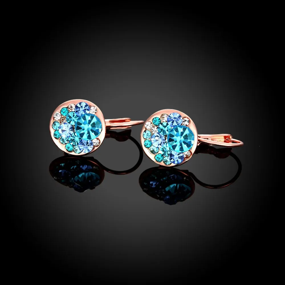 Yellow Chimes Earrings For Women & Girls | Fashion Blue Crystal Stone Radiant Clip On Drop Earring | Elegant Rose Gold Plated | Round Shaped Drops | Birthday & Anniversary Gift